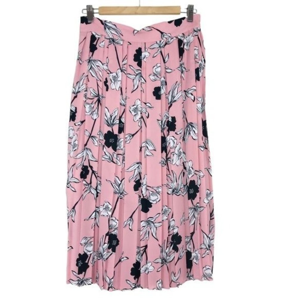 WHO WHAT WEAR Pleated Floral Midi Skirt Size 6